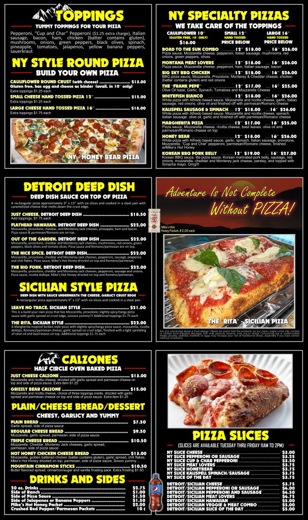 Menu All Together Ranger Joe's Pizza